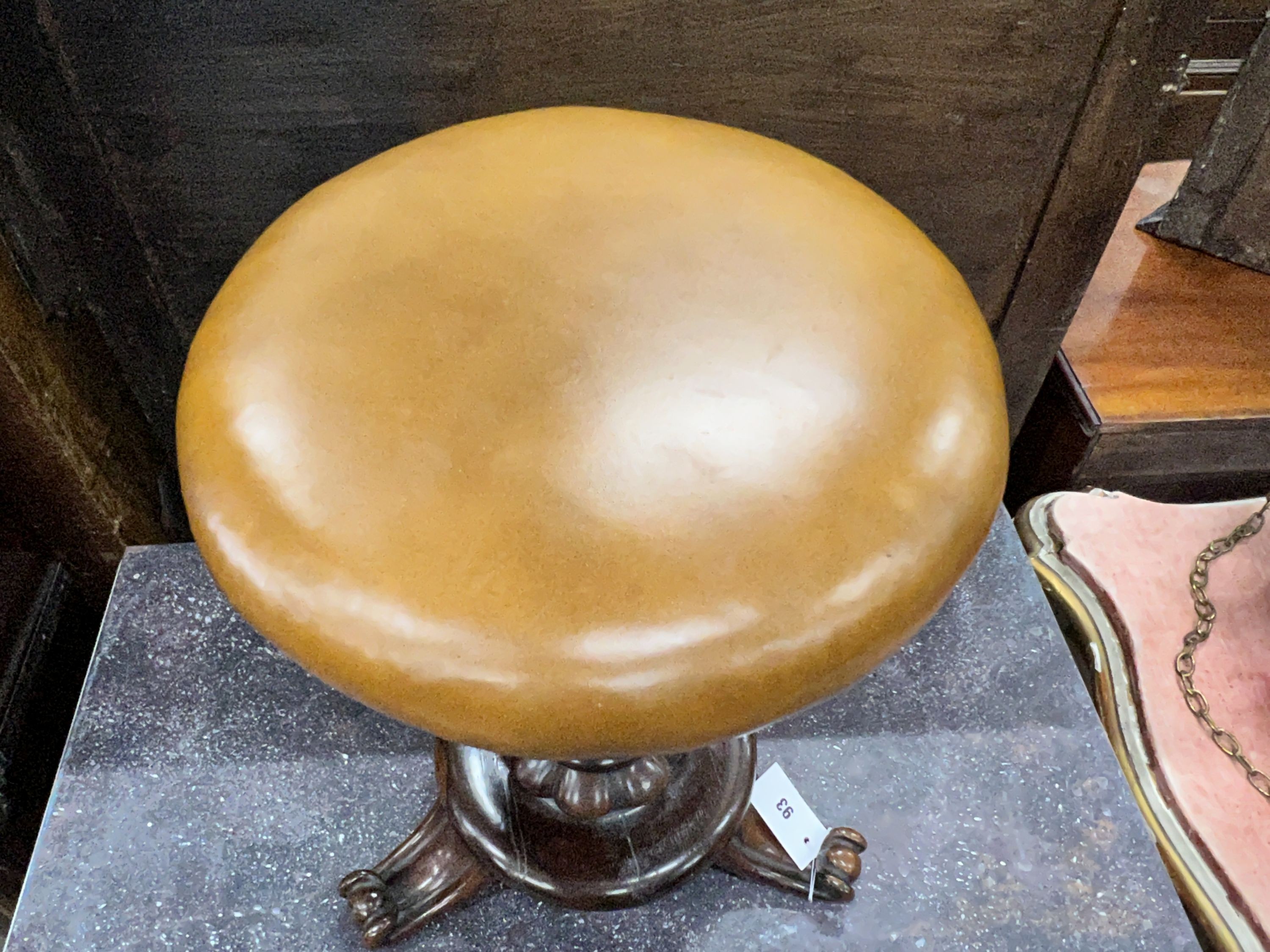 An early Victorian rosewood adjustable piano stool, mechanism a.f., height 46cm